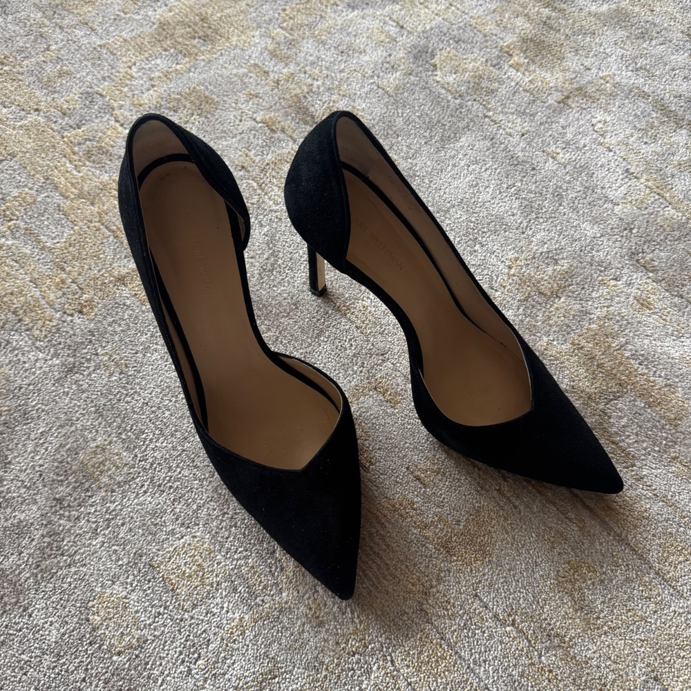 Stuart Weitzman Black Women's D’orsay Heels Avenue 95 Suede Pumps